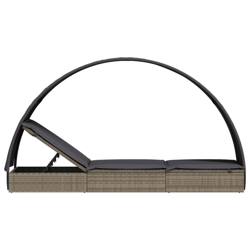 vidaXL szürke polyrattan napágy kerek tetővel 211 x 57 x 140 cm