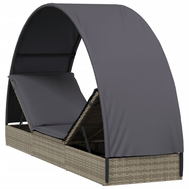 vidaXL szürke polyrattan napágy kerek tetővel 211 x 57 x 140 cm