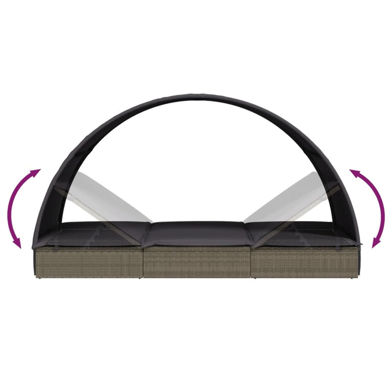vidaXL szürke polyrattan napágy kerek tetővel 211 x 57 x 140 cm