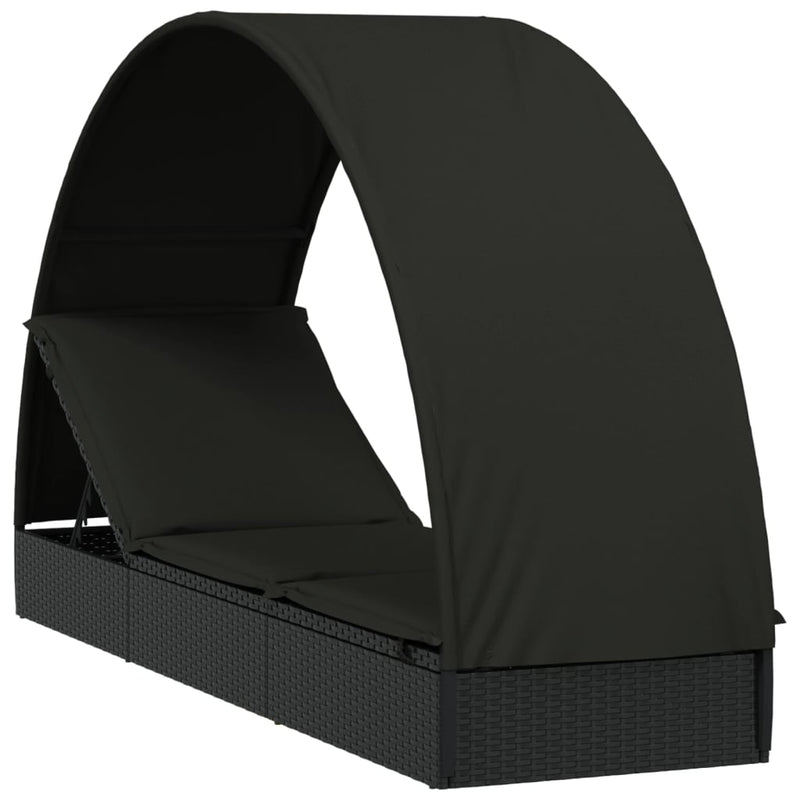 vidaXL fekete polyrattan napágy kerek tetővel 211 x 57 x 140 cm