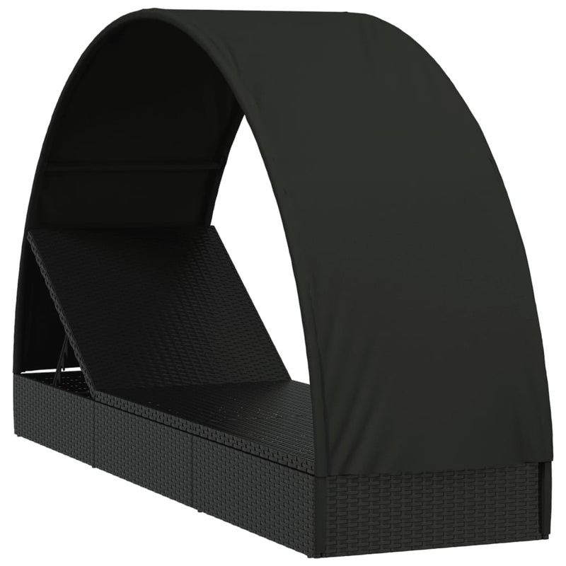 vidaXL fekete polyrattan napágy kerek tetővel 211 x 57 x 140 cm