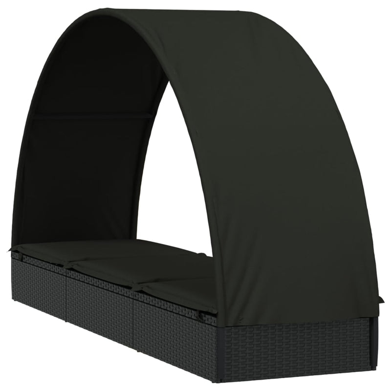 vidaXL fekete polyrattan napágy kerek tetővel 211 x 57 x 140 cm