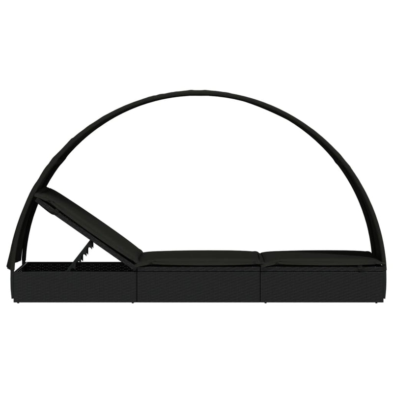 vidaXL fekete polyrattan napágy kerek tetővel 211 x 57 x 140 cm