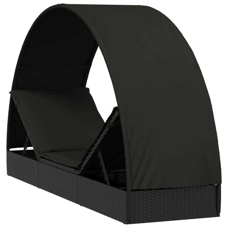 vidaXL fekete polyrattan napágy kerek tetővel 211 x 57 x 140 cm