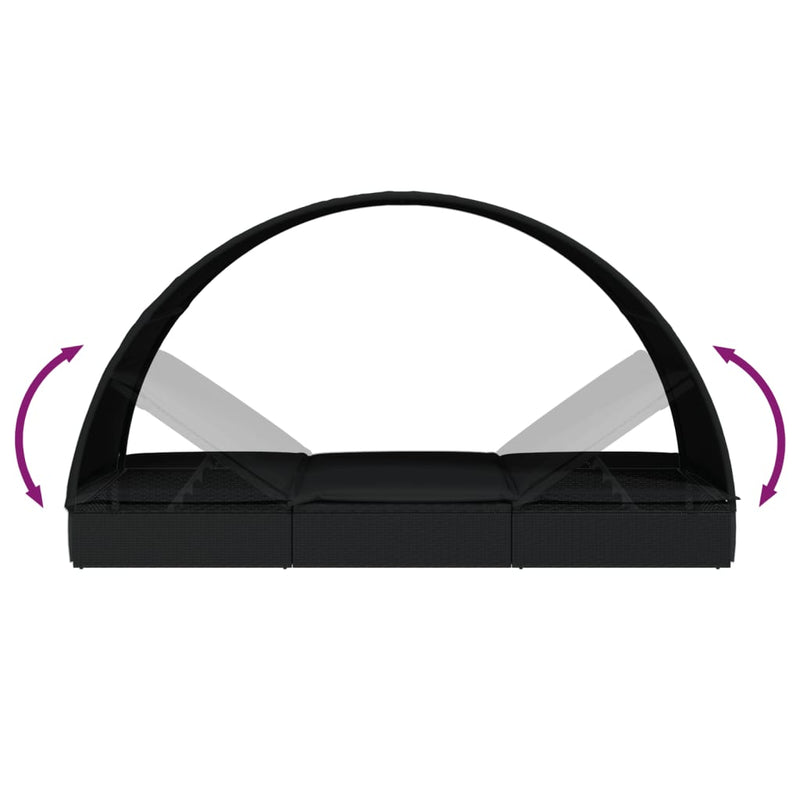 vidaXL fekete polyrattan napágy kerek tetővel 211 x 57 x 140 cm