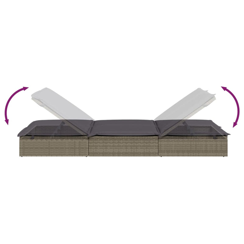 vidaXL kétszemélyes szürke polyrattan napozóágy párnákkal
