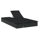vidaXL kétszemélyes fekete polyrattan napozóágy párnákkal