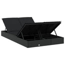 vidaXL kétszemélyes fekete polyrattan napozóágy párnákkal