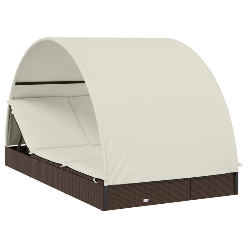 vidaXL 2 személyes barna polyrattan napágy kerek tetővel 211x112x140cm