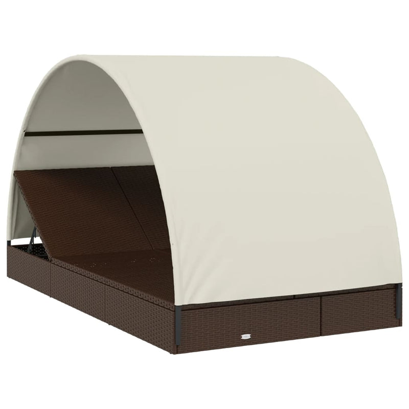 vidaXL 2 személyes barna polyrattan napágy kerek tetővel 211x112x140cm
