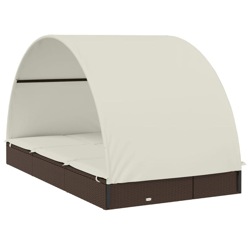 vidaXL 2 személyes barna polyrattan napágy kerek tetővel 211x112x140cm