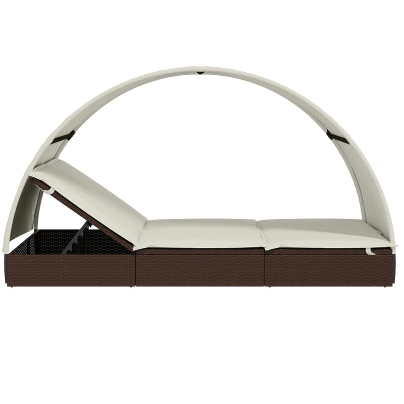 vidaXL 2 személyes barna polyrattan napágy kerek tetővel 211x112x140cm