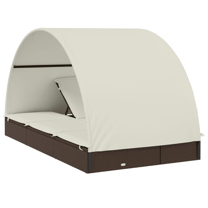 vidaXL 2 személyes barna polyrattan napágy kerek tetővel 211x112x140cm