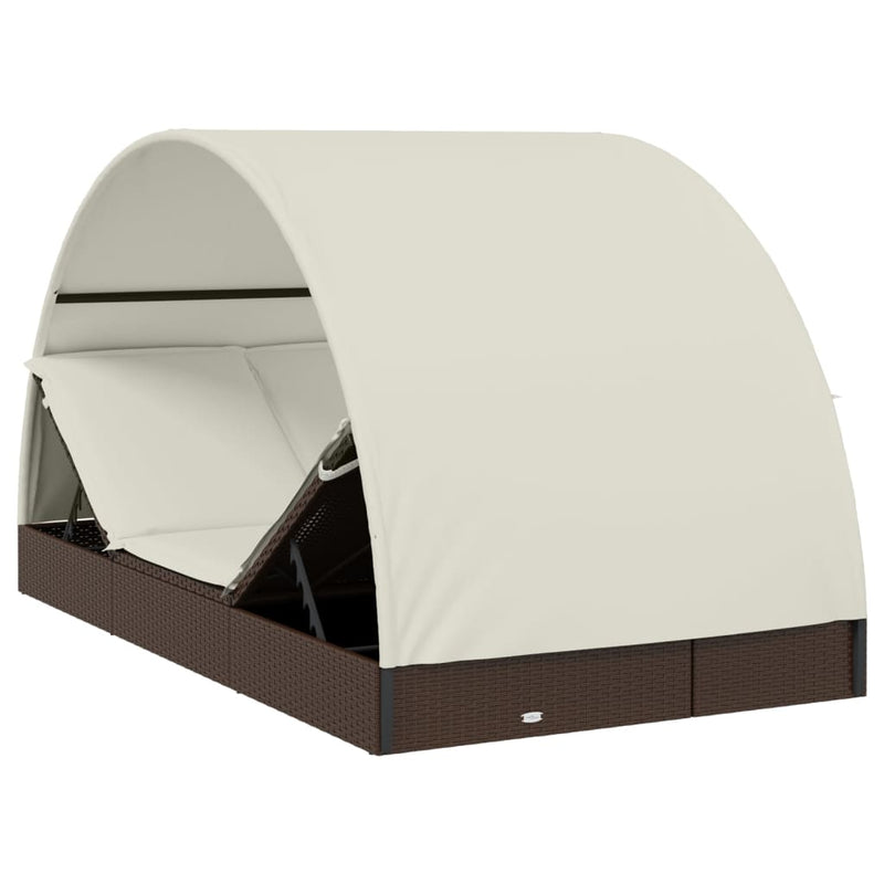 vidaXL 2 személyes barna polyrattan napágy kerek tetővel 211x112x140cm
