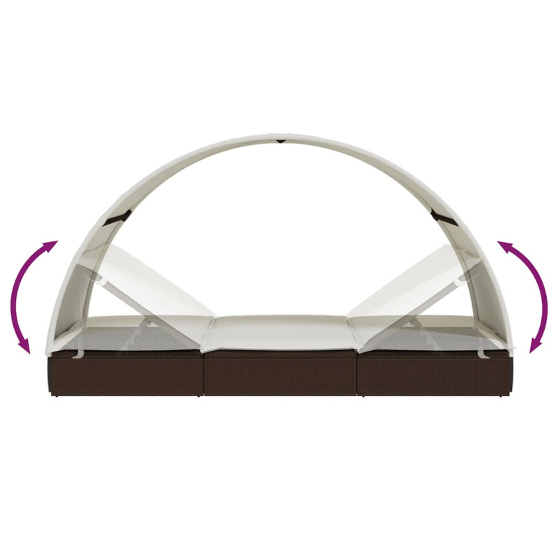 vidaXL 2 személyes barna polyrattan napágy kerek tetővel 211x112x140cm