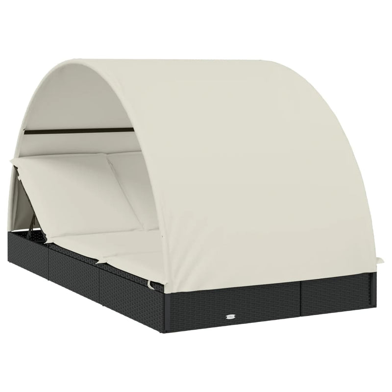 vidaXL 2 személyes fekete polyrattan napágy kerek tetővel 213x118x97cm