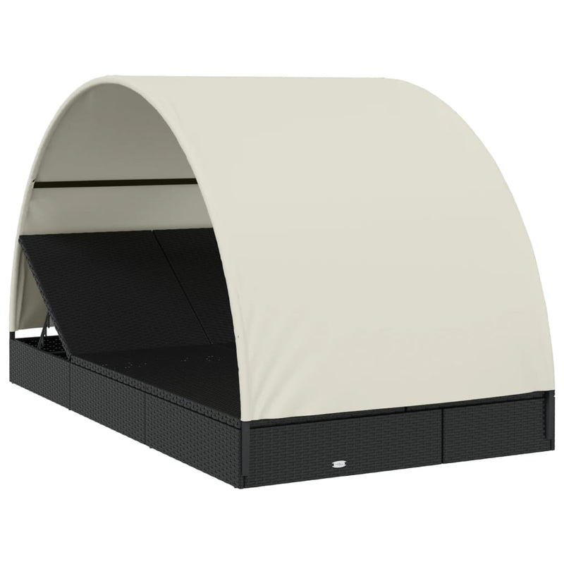 vidaXL 2 személyes fekete polyrattan napágy kerek tetővel 213x118x97cm
