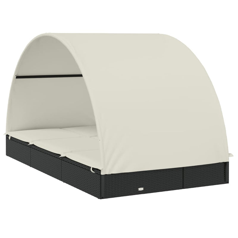 vidaXL 2 személyes fekete polyrattan napágy kerek tetővel 213x118x97cm
