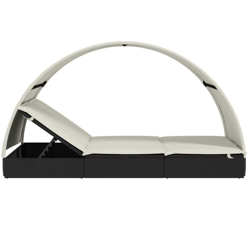 vidaXL 2 személyes fekete polyrattan napágy kerek tetővel 213x118x97cm