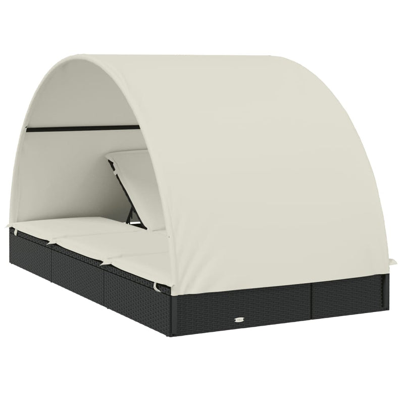 vidaXL 2 személyes fekete polyrattan napágy kerek tetővel 213x118x97cm