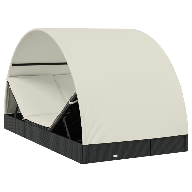 vidaXL 2 személyes fekete polyrattan napágy kerek tetővel 213x118x97cm