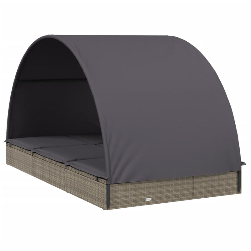 vidaXL 2 személyes szürke polyrattan napágy kerek tetővel 211x112x140