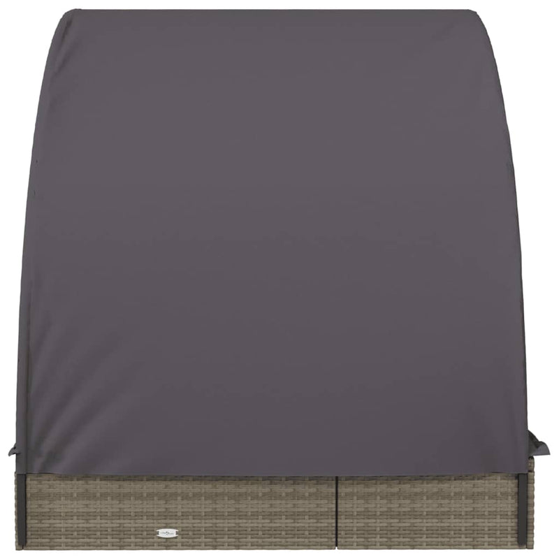 vidaXL 2 személyes szürke polyrattan napágy kerek tetővel 211x112x140