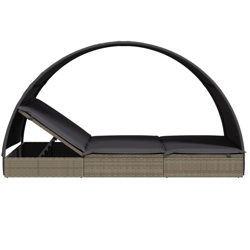 vidaXL 2 személyes szürke polyrattan napágy kerek tetővel 211x112x140