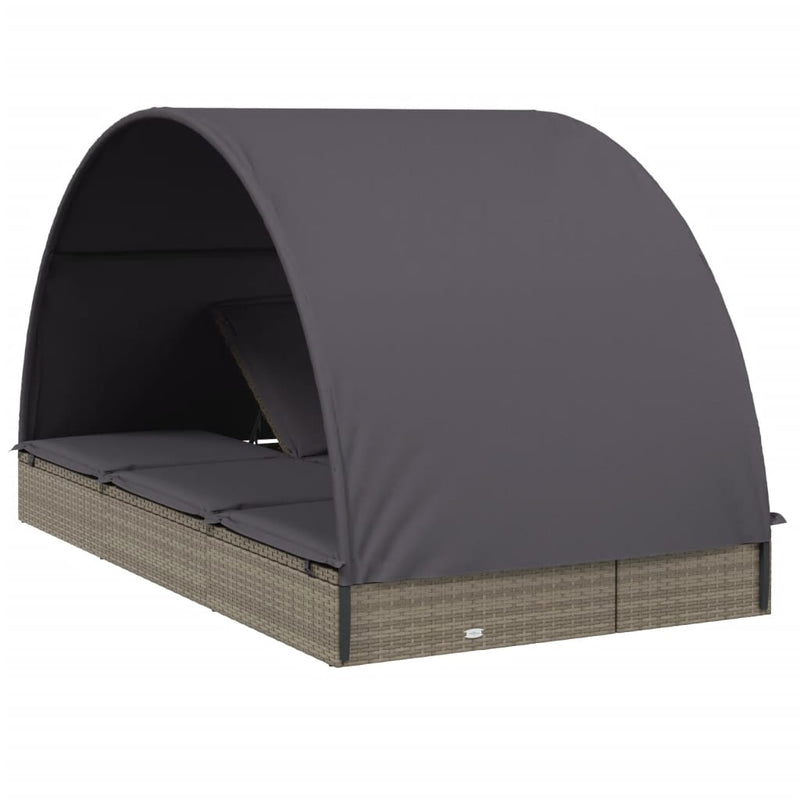 vidaXL 2 személyes szürke polyrattan napágy kerek tetővel 211x112x140
