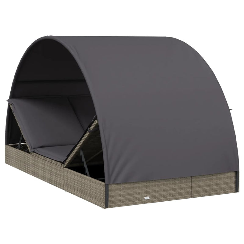 vidaXL 2 személyes szürke polyrattan napágy kerek tetővel 211x112x140