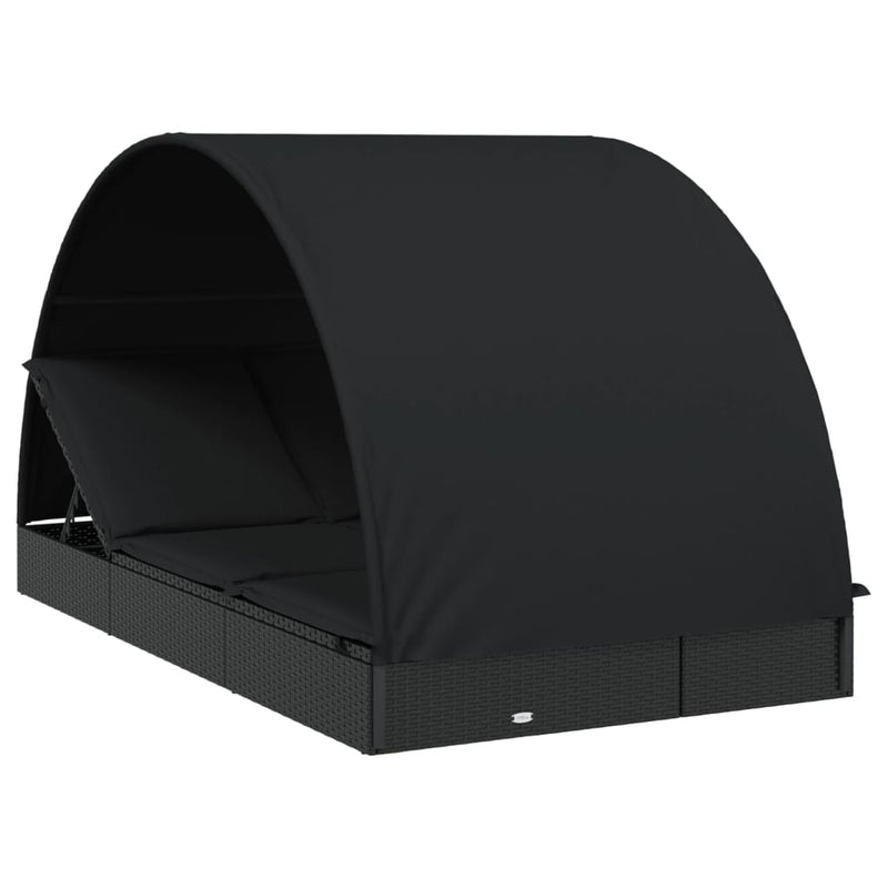 vidaXL 2 személyes fekete polyrattan napágy kerek tetővel 213x118x97cm