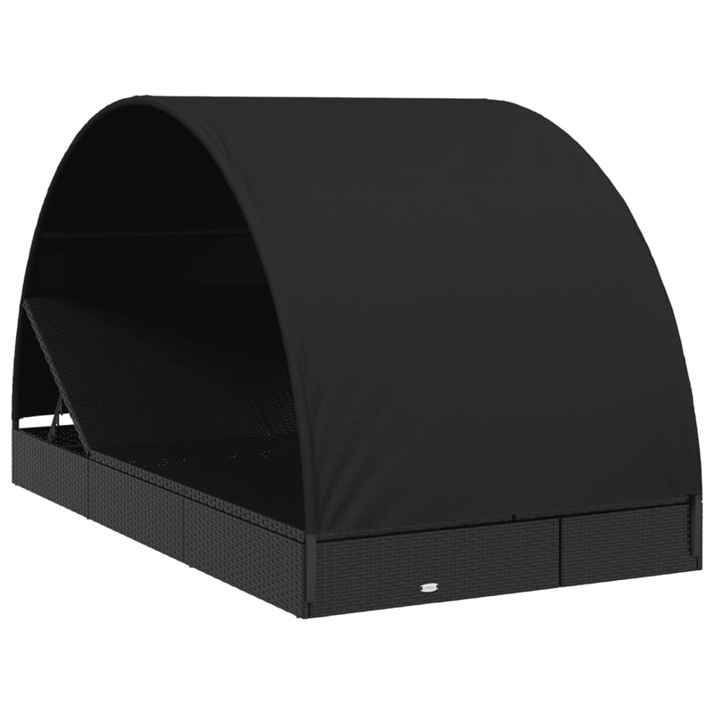 vidaXL 2 személyes fekete polyrattan napágy kerek tetővel 213x118x97cm