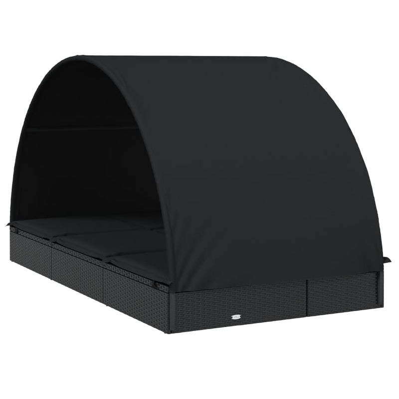 vidaXL 2 személyes fekete polyrattan napágy kerek tetővel 213x118x97cm