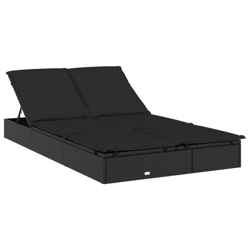 vidaXL 2 személyes fekete polyrattan napágy kerek tetővel 213x118x97cm