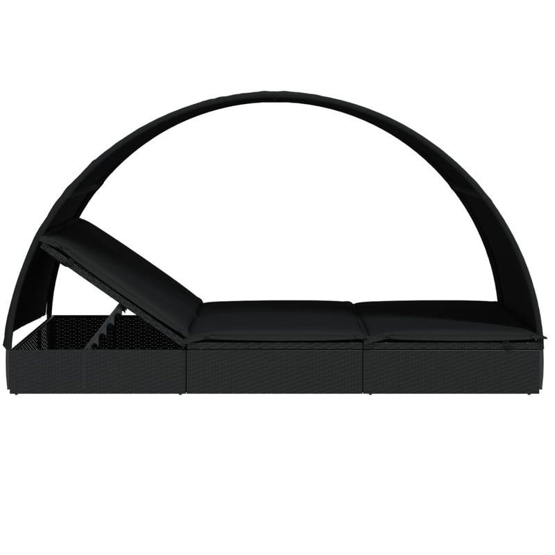 vidaXL 2 személyes fekete polyrattan napágy kerek tetővel 213x118x97cm