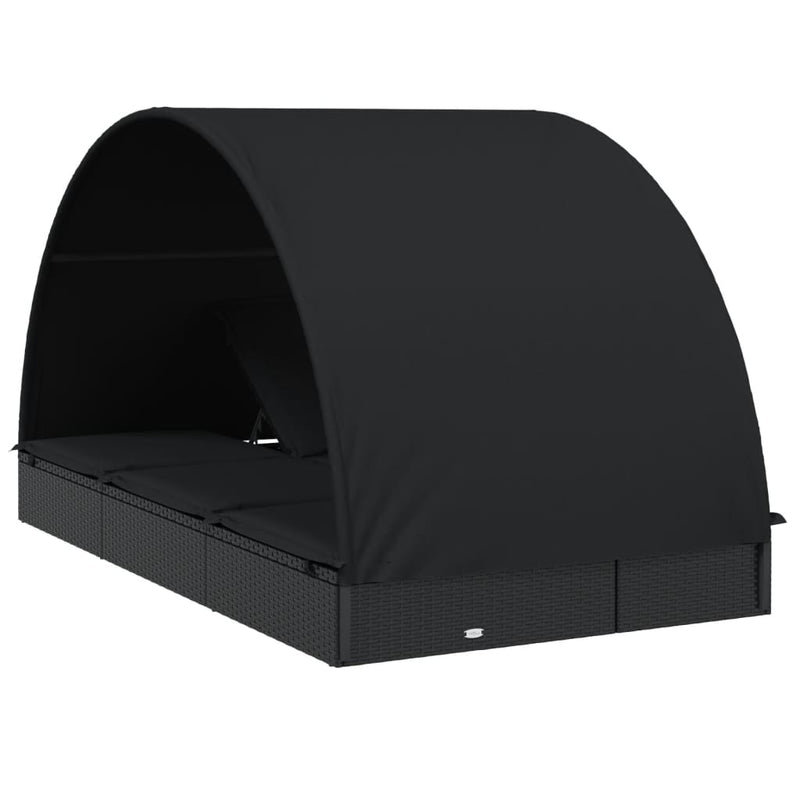 vidaXL 2 személyes fekete polyrattan napágy kerek tetővel 213x118x97cm