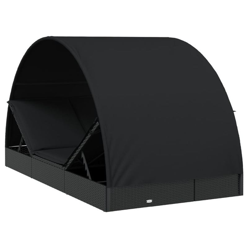 vidaXL 2 személyes fekete polyrattan napágy kerek tetővel 213x118x97cm