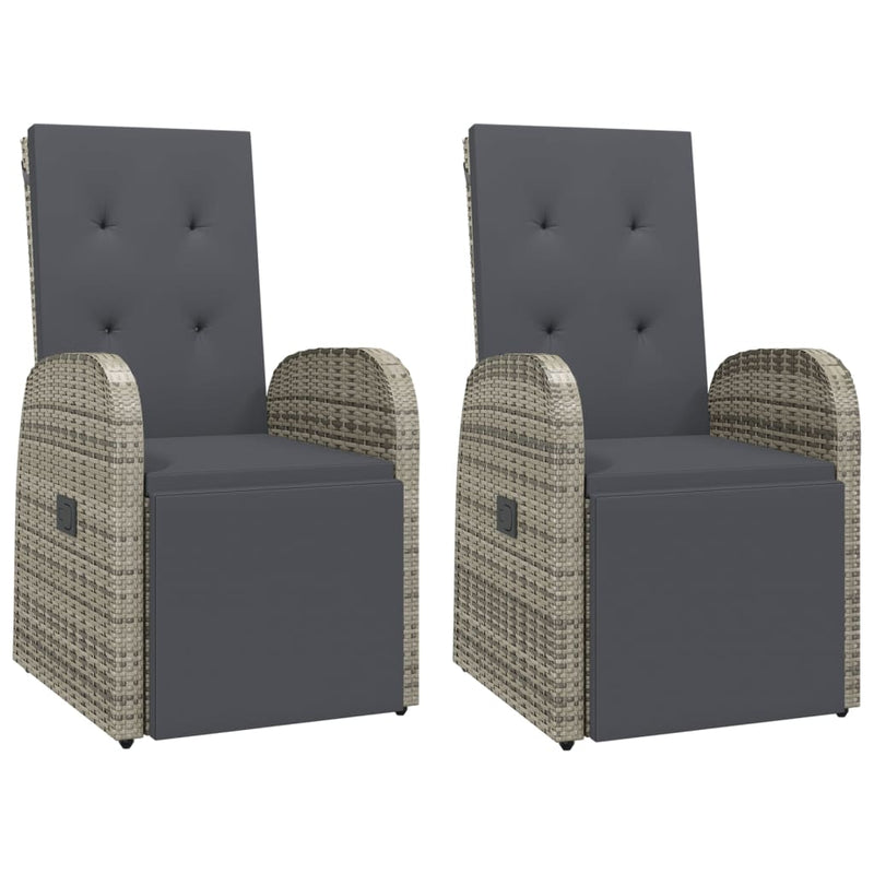 vidaXL 2 db szürke polyrattan dönthető kerti szék párnákkal