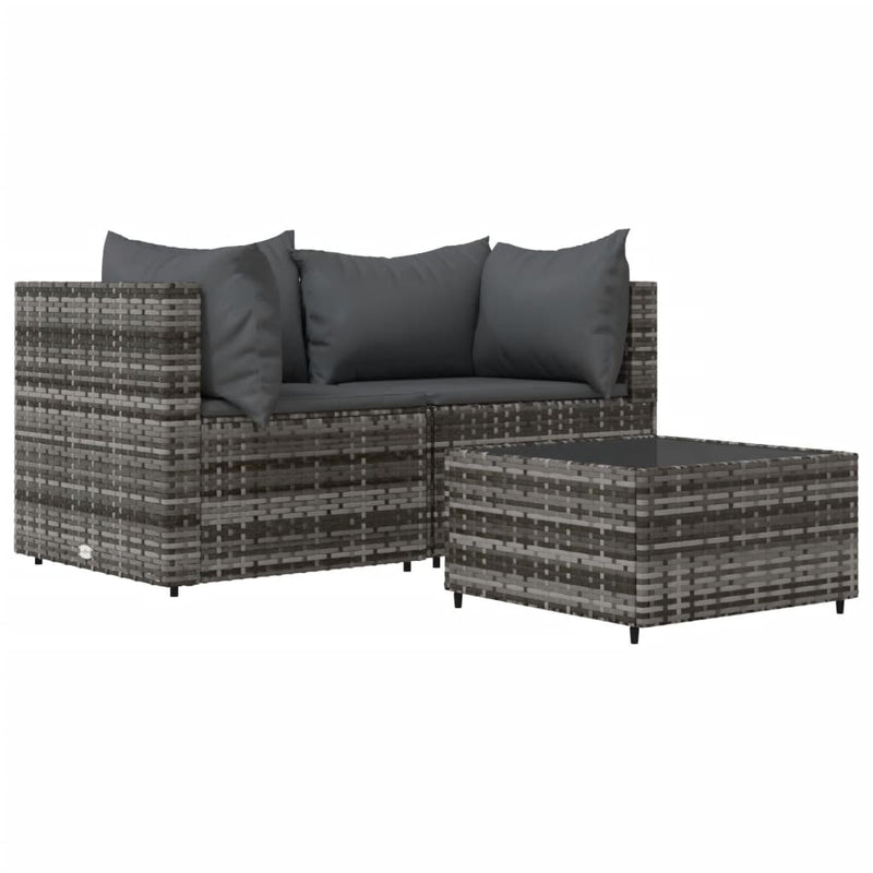 vidaXL 3 részes szürke polyrattan kerti ülőgarnitúra párnákkal
