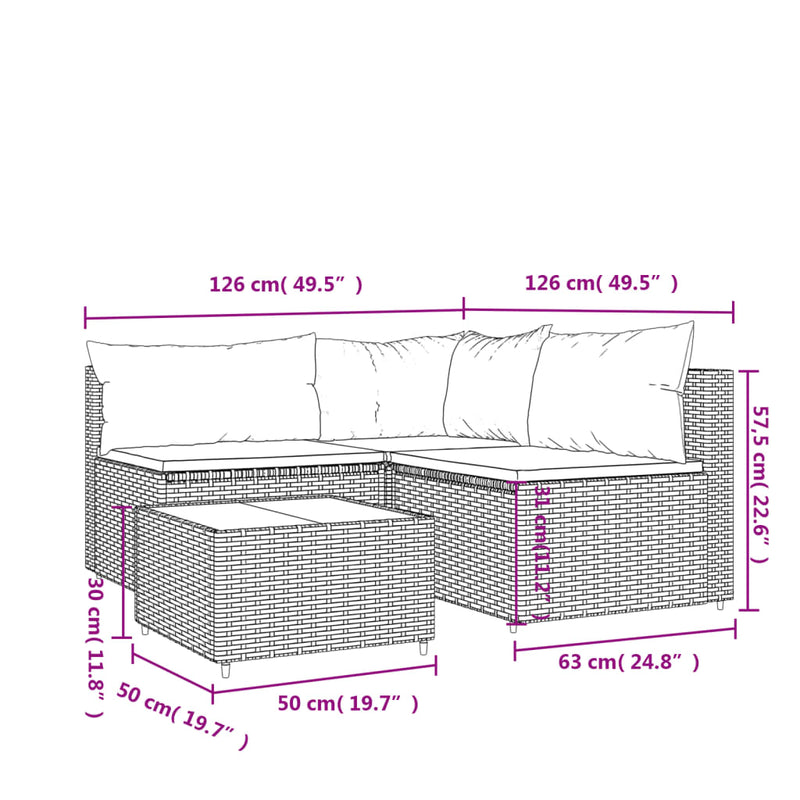 vidaXL 4 részes szürke polyrattan kerti ülőgarnitúra párnákkal