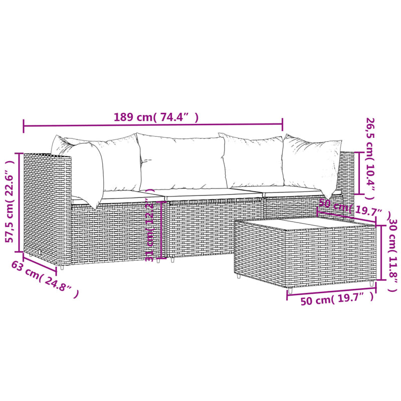 vidaXL 4 részes szürke polyrattan kerti ülőgarnitúra párnákkal