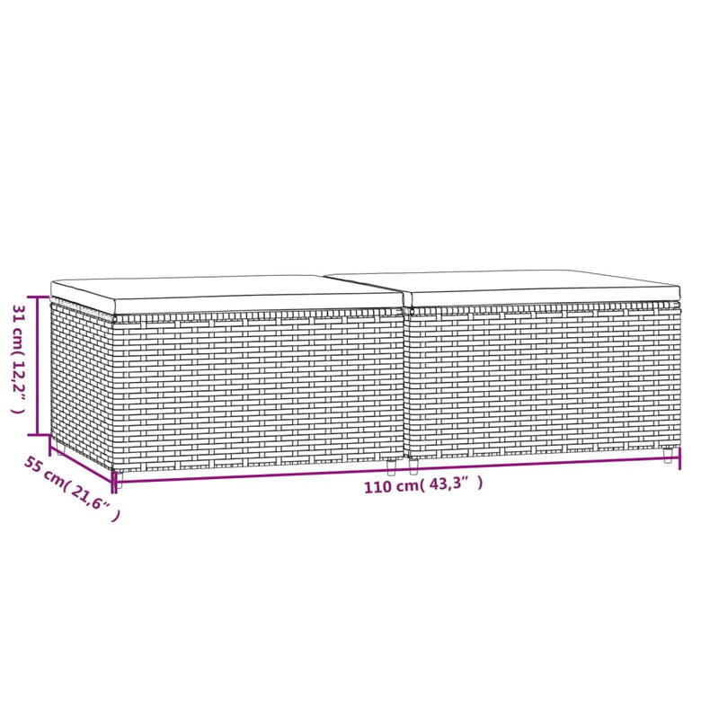 vidaXL 2 db szürke polyrattan kerti lábtartó párnával