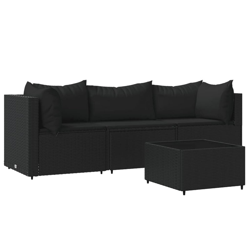 vidaXL 4 részes fekete polyrattan kerti ülőgarnitúra párnákkal