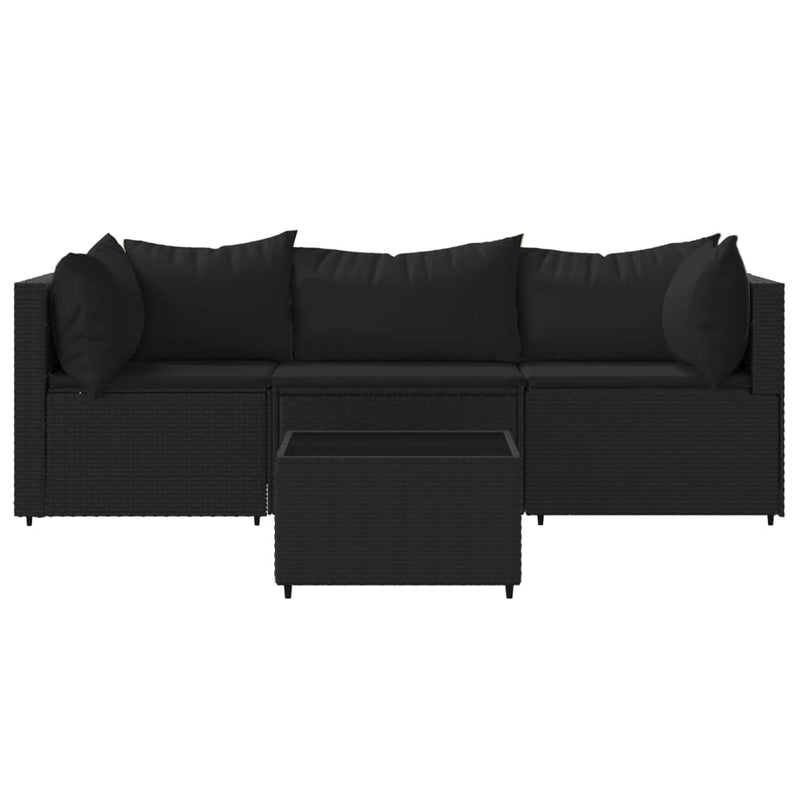 vidaXL 4 részes fekete polyrattan kerti ülőgarnitúra párnákkal