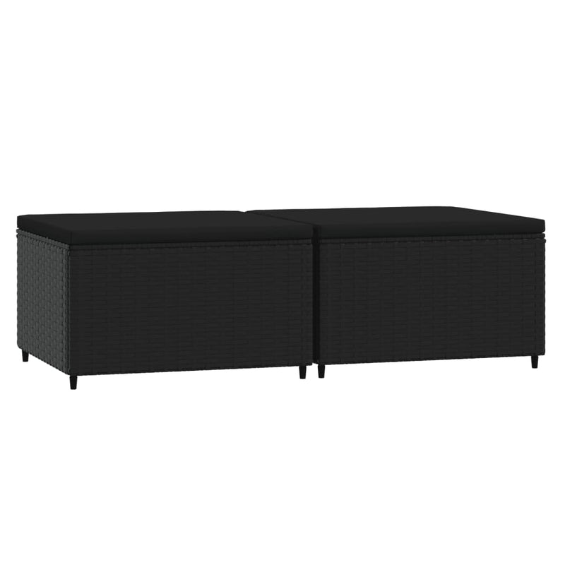 vidaXL 2 db fekete polyrattan kerti lábtartó párnákkal