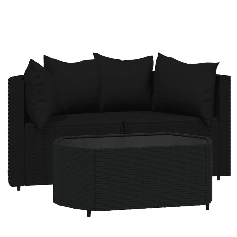 vidaXL 3 részes fekete polyrattan kerti ülőgarnitúra párnákkal