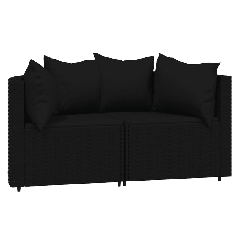 vidaXL 3 részes fekete polyrattan kerti ülőgarnitúra párnákkal
