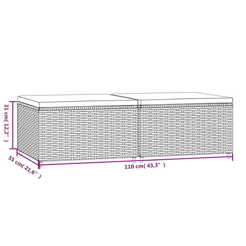 vidaXL 2 db fekete polyrattan kerti lábtartó párnákkal