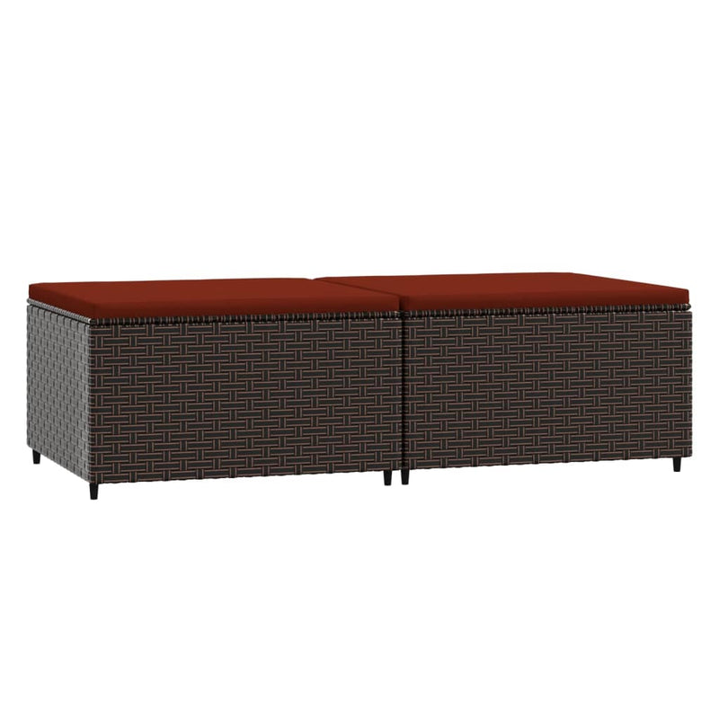 vidaXL 2 db barna polyrattan kerti lábtartó párnával