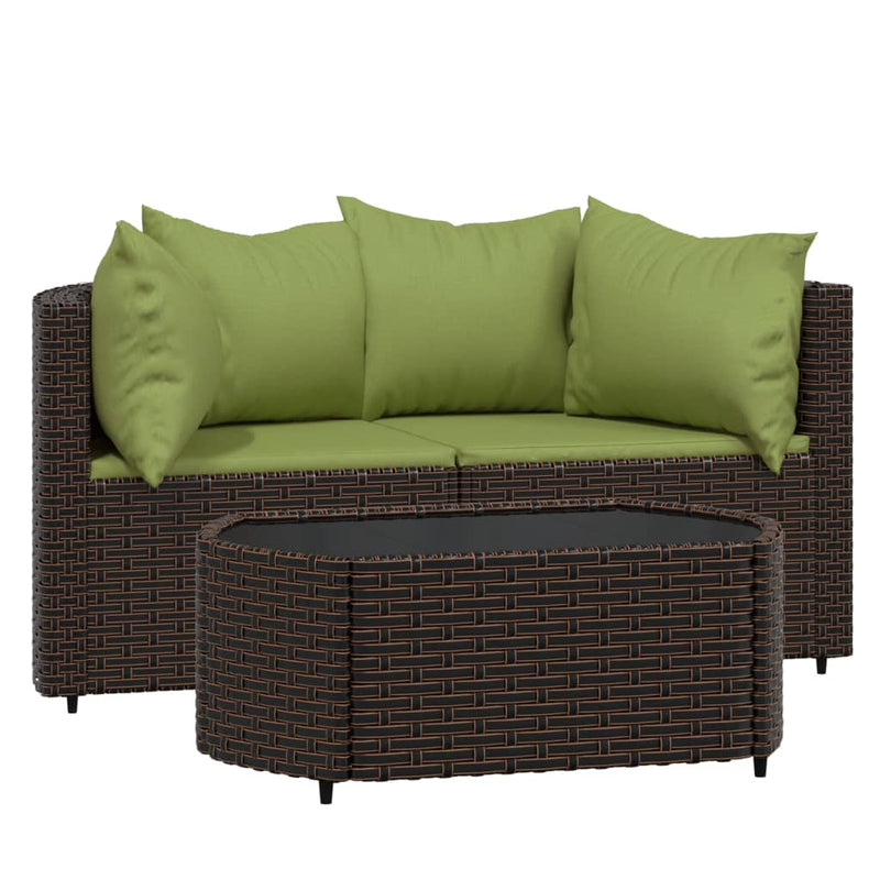 vidaXL 3 részes barna polyrattan kerti ülőgarnitúra párnával